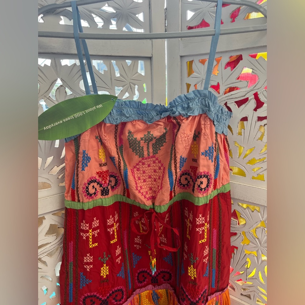 NWT Farm Rio tiered dress. Color blocking embroidered midi dress. Color: multi - Picture 6 of 11